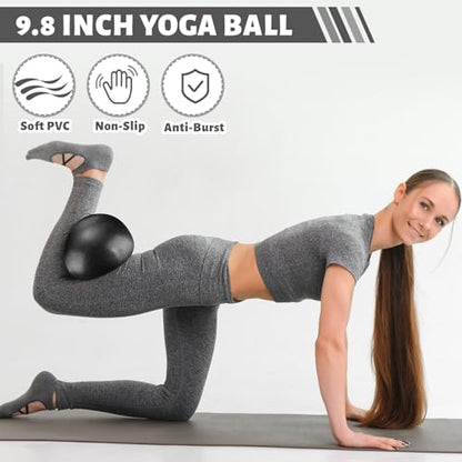RoundFunny Pilates Ring Circle Set 18 Pcs Exercise Equipment Accessories for Women Workouts Pilates Ball Stretching Strap Magic Circle Yoga Ring Gym Back Bag Resistance Band Anti Slip Socks - color: Black