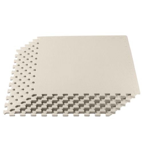 We Sell Mats 1/2" Thick Multipurpose EVA Foam Exercise Floor Mat, Interlocking Tiles, Anti-Fatigue for Home or Gym, 24 in x 24 in, 12 Tiles, Cream - color: Cream, style: 48 Square Feet (12 Tiles)