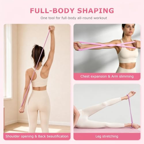 Figure 8 Resistance Bands 3 Pack, 21.6" Extra Long Elastic Exercise Bands with Handles, 15/25/35LB Stretching Band Set for Physical Therapy, Yoga, Pilates, Arm Back Shoulder Workout - color: Orange + Purple + Blue