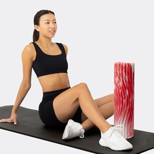 Oceanfoam Tidal Roller - Red Marbled - Muscle Massage Foam Roller for Back Pain & Stretching - Firm and Ergonomic Wide Wave Textured - Yoga, Athletics, & Wellness - Full Size, 20" x 5" - color: Red Marbled