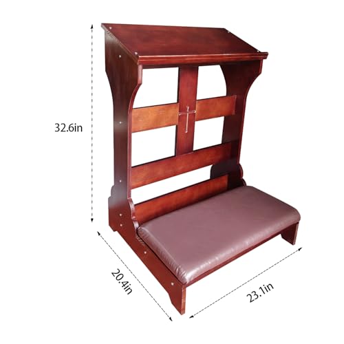Wood Prayer Bench with Cushion – Kneeler for Home and Church, Padded Kneeling Stool with Slanted Shelf for Bible, 23" x 20" x 32.8"