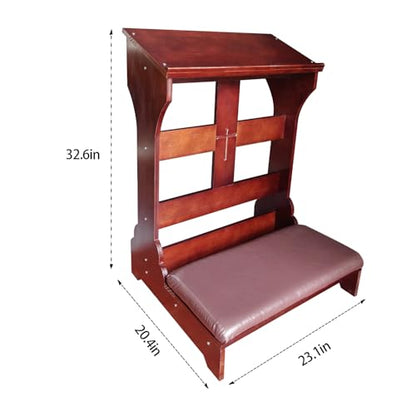 Wood Prayer Bench with Cushion – Kneeler for Home and Church, Padded Kneeling Stool with Slanted Shelf for Bible, 23" x 20" x 32.8"