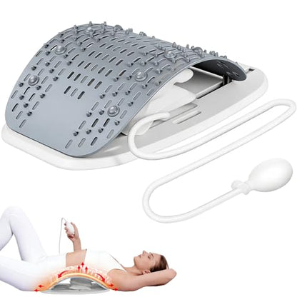 Back Stretcher for Lower Back, Pneumatic Adjustable Lumbar Support Board with 10 Magnets and 90 Massage Points, Daily Back Stretching Device for Home, Office, Yoga and Travel - color: Grey