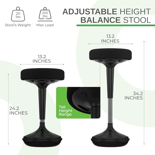 Uncaged Ergonomics 스탠딩 데스크용 높이 조절 가능한 흔들림 스툴 (블랙) - color: 블랙.