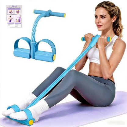 Pedal Resistance Band with Handle, 6-Tube Natural Rubber Exercise Bands - color: Blue