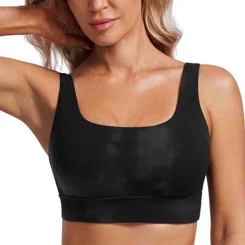 CRZ YOGA Butterluxe U Back Sports Bras | Light Support, Removable Pads, Yoga, Extremely Soft, Longline, Scoop Neck, Wide Straps, for Women - color: Black Tie Dye, size: X-Large