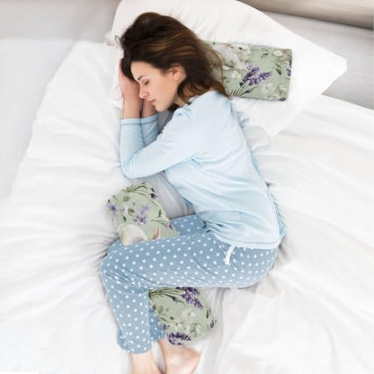Bolster Pillow Neck Pillow Round Soft Health Memory Foam Pillows Long Cylindrical Body Pillow with Removable Cover Cute Back Yoga Bunny Lavender Flowers Green 17" x 5.5" - color: Bunny Lavender Flowers Green