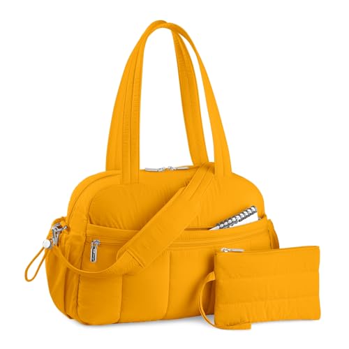 TOPDesign Travel Duffel Bag for Women, Puffer Gym Bag Sports Tote with Wet Pocket, Carry On Weekender with Luggage Sleeve (Golden Yellow) - color: Golden Yellow