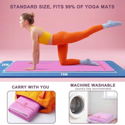 Upgraded Yoga Mat Towel with Bonus Grip Socks, Elegant Embroidered - color: Orchid Purple