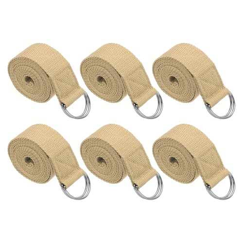 PATIKIL Yoga Strap for Stretching Cotton Yoga Belt with Adjustable Metal D-Ring Buckle Stretch Bands for Fitness Pilates - color: Khaki, size: 8 Feet