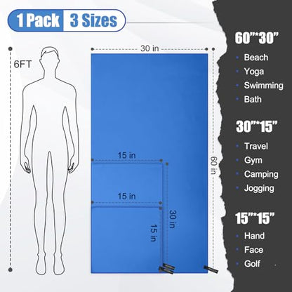 Quick Dry Travel Towel, 3 Sizes 1 Pack Camping Microfiber Towel, Lightweight Fast Drying Towels Set 60"x30", 30"x15", 15"x15" w/Bag for Gym, Beach, Hiking, Swimming, Dark Blue - color: Dark Blue