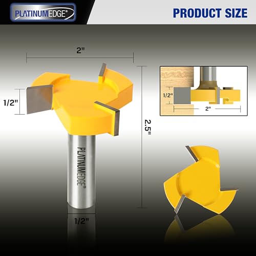 PLATINUMEDGE Spoilboard Surfacing Router Bit, 1/2-Inch Shank 2-Inch Cutting Diameter, Slab Flattening Router Bit Planing Wood Planer Bit (Carbide) (Pack of 2) - size: 1 Piece - 1/2 Inch Shank (Pack of 2)