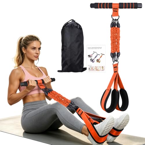 2026 New Resistance Band with Handles&Non-Slip Comfort Pedals, 90LBS Adjustable Latex Bandsfor Women and Men - color: Orange