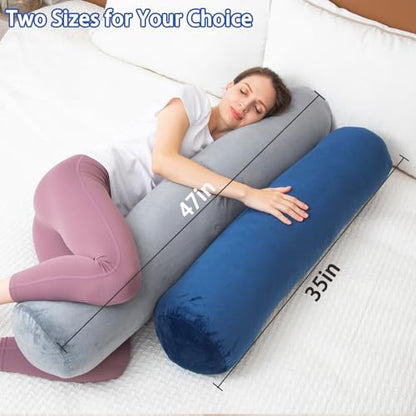 1 MIDDLE ONE Body Pillow, Memory Foam Round Body Pillows for Adults, Firm Long Bolster Pillow for Bed, Cylinder Tube Roll Pillow with Velvet Cover, 47x7.87 Inches, Navy Blue - color: Navy Blue