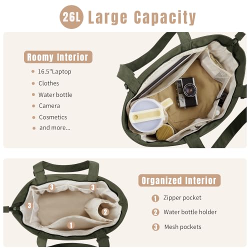 Travel Tote Bag for Women, Large Nylon Bag with Yoga Mat Strap and Luggage Sleeve,Shoulder Bag for Daily Use - color: Green