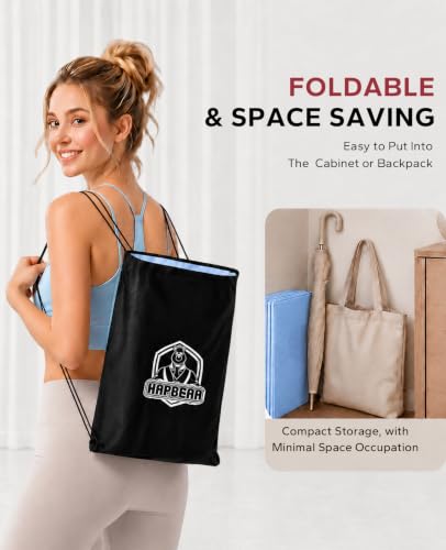 HAPBEAR Foldable Yoga Mat - 72"x24"x0.24" (6mm), Non-Slip TPE Exercise Mat | Ideal for Home Workout, Yoga, Pilates, Stretching & Travel, Durable & Eco-Friendly, Includes Carry Bag - color: Blue