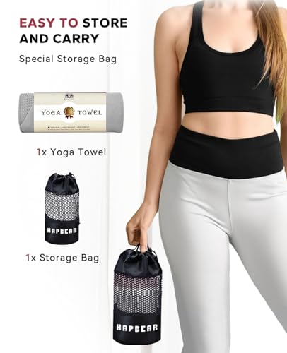 HAPBEAR Non Slip Yoga Mat Towel with Grip Dots, 72" x 24" Hot Yoga Towel - Super Absorbent Microfiber Yoga Towel for Hot Yoga, Bikram, Pilates and Gym Workout - Grey - color: Grey