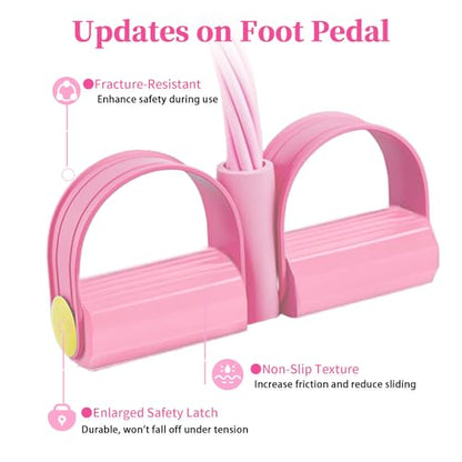 Pedal Resistance Band with Handle, Durable 6-Tube Exercise Bands - color: Pink