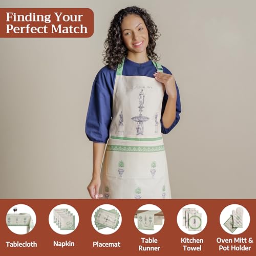Maison d' Hermine Aprons for women with Pocket 100% Cotton (27.50"x31.50") | Adjustable Neck Strap & long ties Apron Men Chef Wedding Cooking Gardening Server Maid - color: 075 - Jardin Du Roy