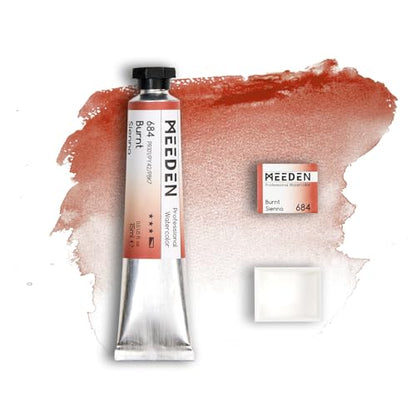 MEEDEN Professional Artist Watercolor Paint: Burnt Sienna - 15ml/0.5oz | Water Color Tube, Semi-Moist Pigment Half Pan and Empty Matching Half Pan for Artists Pros - color: Burnt Sienna