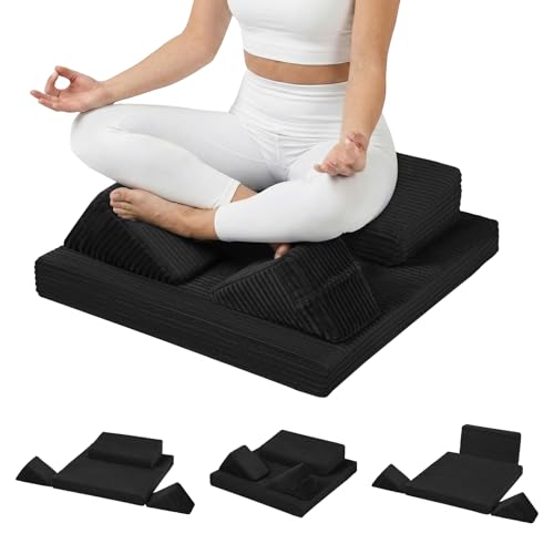 Meditation Cushion, Meditation Mat with Knee Support, Black - color: Black, size: 24X24X2 Inch