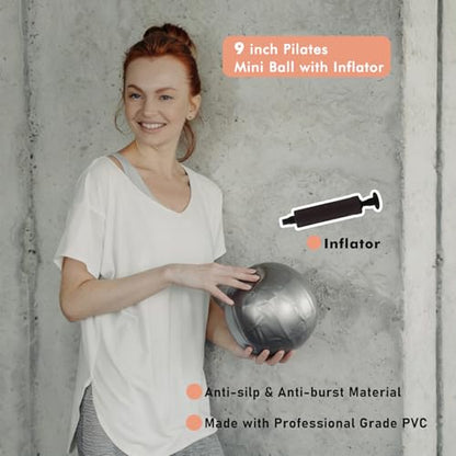 Pilates Ring Kit with Adjustable Ankle Wrist Weights, Resistance Bands, Ball, Pilates Equipment Ball for Home Workout to Tone, Sculpt and Strengthen, Fitness Magic Circle Rings for Yoga Women - color: Gray