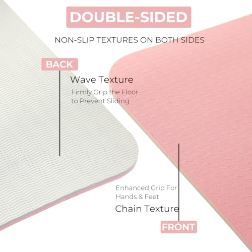 Yoga Mat 72''x24''/35''(8mm/10mm) for Beginners, Thick and Wide Yoga Mat with Carrying Strap for Pilates, Stretching and Home Workout - color: Pink Grey, size: 72*35*0.4inch