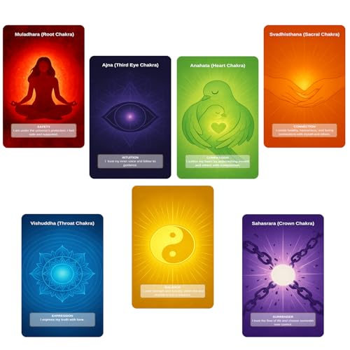 Chakra Intention Oracle Cards, 49 oracle card with meanings on them Reflection Deck for Mindfulness, Intention Setting Meditation, Seven Chakra Inspired Oracle Cards for Self-Reflection Personal Gro