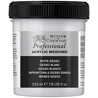 Winsor & Newton Professional Acrylic Medium, White Gesso, 225ml | Primes painting surfaces with a bright white ground to improve paint adhesion, coverage, and color vibrancy. - color: White Gesso, style: 225ml (7.6-oz)