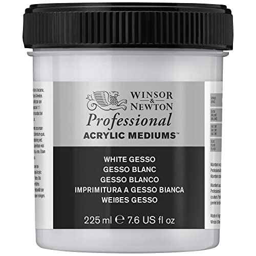 Winsor & Newton Professional Acrylic Medium, White Gesso, 225ml | Primes painting surfaces with a bright white ground to improve paint adhesion, coverage, and color vibrancy. - color: White Gesso, style: 225ml (7.6-oz)