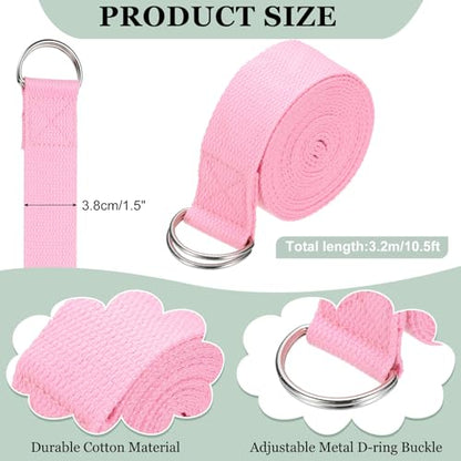 Yoga Strap for Stretching, Athletic Stretch Band with Adjustable Metal D Ring Buckle Yoga Bands - color: Pink, size: 10.5ft