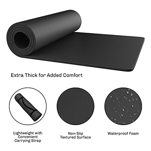 Foam Sleeping Pad - Lightweight Mat for Camping, Cots, Tents, Backpacking, and Yoga - Non-Slip and Waterproof with Handle by Wakeman - color: Black