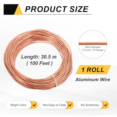 MECCANIXITY 10 Gauge 2.5mm Aluminum Wire, 100 Feet Bendable Metal Craft Armature Wire for Jewelry Making DIY Beading Floral Wreath Wrapping Sculpting, Rose Gold - color: Rose Gold, size: 10 Gauge x 100Ft