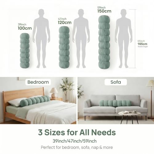 Pat. Pend. Long Cylinder Pillow for Bed, 39 Inch, Green - color: Green, size: 39"x 7.87"