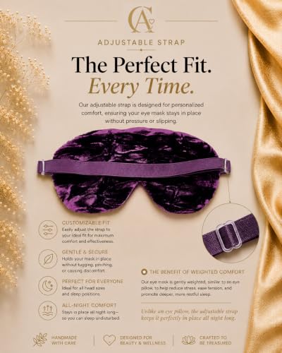 Handmade Opulence Yoga Eye Pillow - Weighted Flaxseed Fill, Lavender Aromatherapy, Satin & Velvet, Adjustable Strap - Ideal for Meditation & Restful Sleep - Grape - TEMFL-GP - color: GRAPE