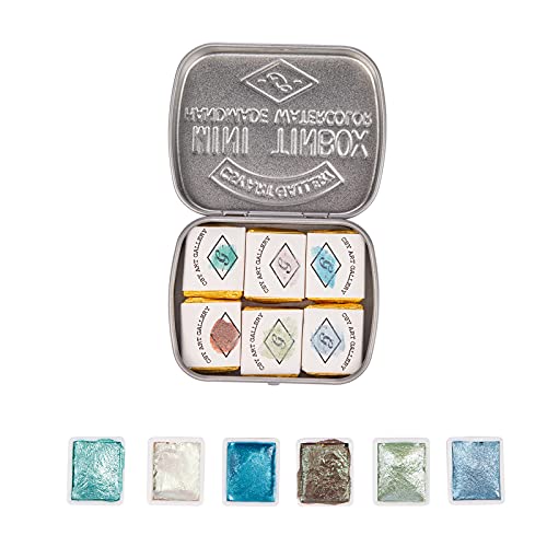 Artist Watercolor Paint Set-Glitter Paint -Metallic Water Coloring Paint - Solid Palette- Retro Portable Metal Case-Pearlescent Color Set Sparkle Professional Watercolour (Ocean)