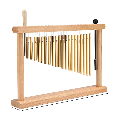 MIHEY 20 Note Bar Chimes Percussion Instrument | Tabletop Golden Wind Chime with Stand & Mallet for Sound Healing, Meditation & Music Therapy - color: Golden