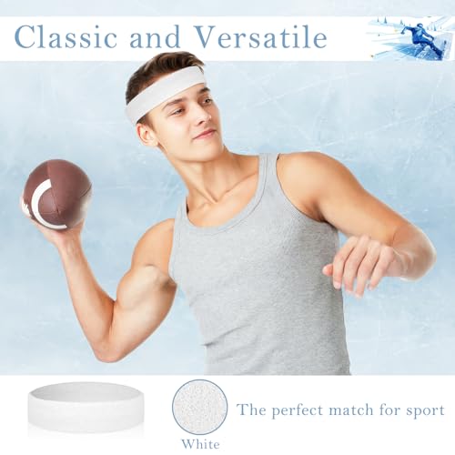 4 Pack Cotton Terry Sweat Headbands for Men Women Running Gym - color: White