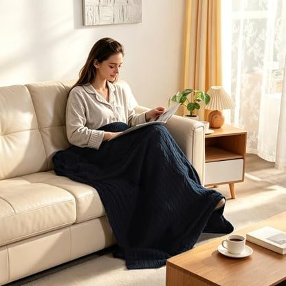NTBAY Cotton Cable Knit Throw Blanket, 51 x 67, Navy - color: Navy, size: Throw(51"x67")