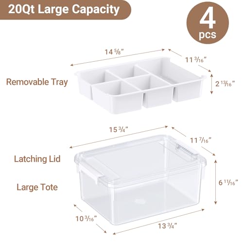80Qt Stackable Storage Bins with Lids Trays Craft Box Organizers, 4Pack,WH | Clear Plastic Latching Boxes Organizers with Dividers Portable Containers for Arts & Crafts, Home Office Classroom Car Trunk - color: Clear White, size: 20QT-4Pack