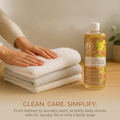Dr. Jacobs Naturals Orange & Ginger Castile All-In-One Cleaner and Soap - Plant-Based Formula for House Cleaning Floors and Appliances - Gentle on Skin and the Planet - 32 oz, 1 Pack - size: 32 Fl Oz (Pack of 1), style: Orange Ginger