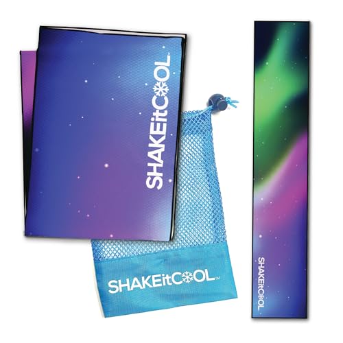 SHAKEitCOOL 오리지널 쿨링 타월 - 멋진 스타일 - 열 완화, 부드러움, 경량, 자외선 차단, 쉬운 세척 - 자전거 타기, 달리기, 요가, 체육관, 원예에 적합 - 오로라 - color: Aurora