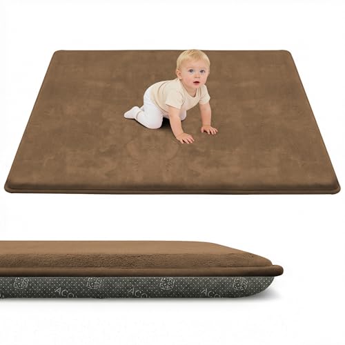 ACOMOPACK 1.3" Thick Baby Play Mat for Floor 71x79"-Large Water-Repellent&Non-Slip Memory Foam Mat for Kids,Toddlers,Soft Velvet Nursery Rug for Tummy Time&Crawling,Yoga,Tatami Style(Dark Brown) - color: Dark Brown, size: 71"×79"