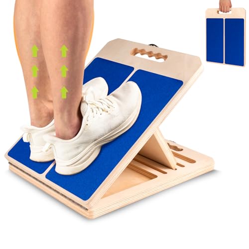 Slant Board Calf Stretching, 300 LBS Capacity Portable Wooden Incline Board | Training Poster, 5 Adjustable Angles, Non-Slip Calf Mobility Board for Legs, Ankles, Knees, Heels, Physical Therapy & Squats