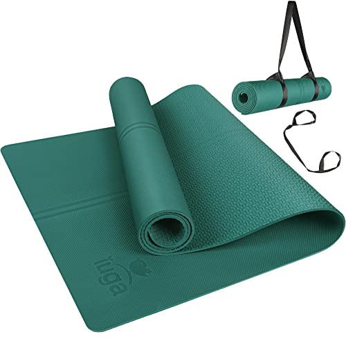 IUGA Yoga Mat Non Slip with Alignment Lines, 72" x 26" Eco Friendly Yoga Mats, 1/4 Inch Thick Yoga Mat with Free Carry Strap