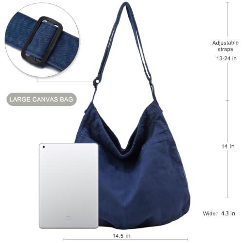 Canvas Tote Bag Casual Hobo Crossbody Shoulder Bag for Women and Men Large Purse Messenger Bag Travel Work - color: 1-navy Blue