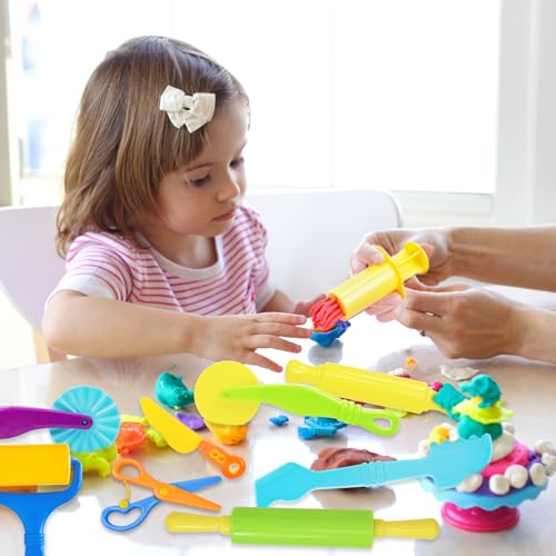 LCY WEDSHI Dough Tool Set, 9 Pcs Dough Tools Sets for Kids Ages 4-8, Dough Accessories Includes Cutters Roller, Rolling Pins, Safety Scissors, Plastic Knife, Plastic Rollers