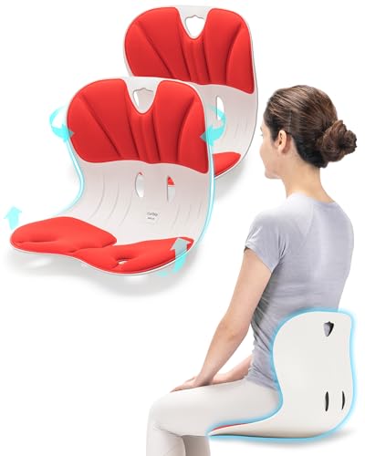 curble Wider 2 Pack – Ergonomic Desk Chair Seat Cushion, Everyday Passive Posture Trainer for Work from Home, Office & Car, Breathable Lumbar Support (Red) - color: 2 Pack Red