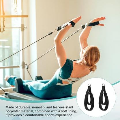 Pilates Double Loop Strap, D-Ring Padded Fitness Strap Pilates Handle Exercise - color: Black