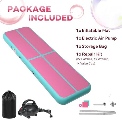 Inflatable Air Gymnastics Tumbling Mat 6ft 10ft 13ft 16ft 20ft - color: Pink Green, size: 6.6ft*3.3ft*4in(2*1*0.1m)